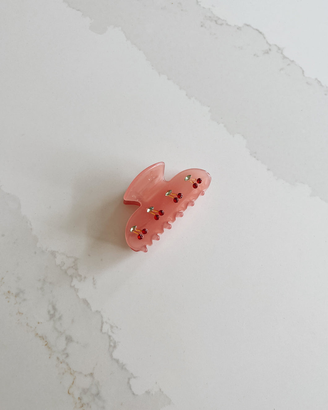 Rhinestone Cherries on Pink Claw Clip