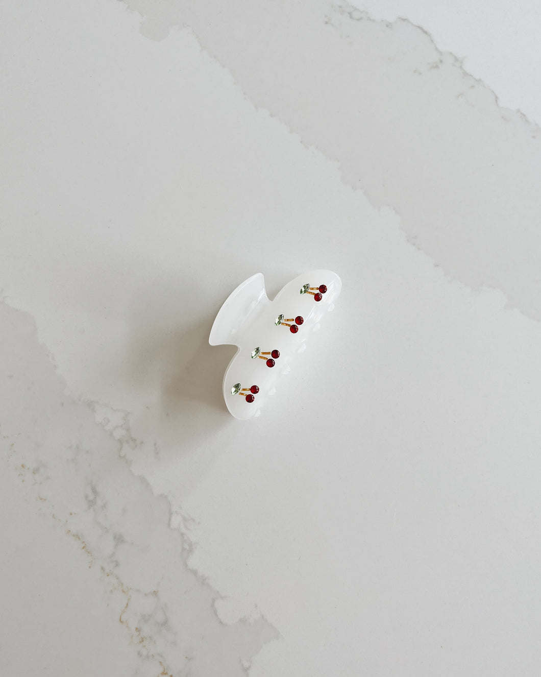 Rhinestone Cherries on White Claw Clip